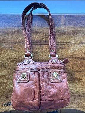 Marc by Marc Jacobs Leather Shoulder Bag Purple Pebbled Leather Double Pocket